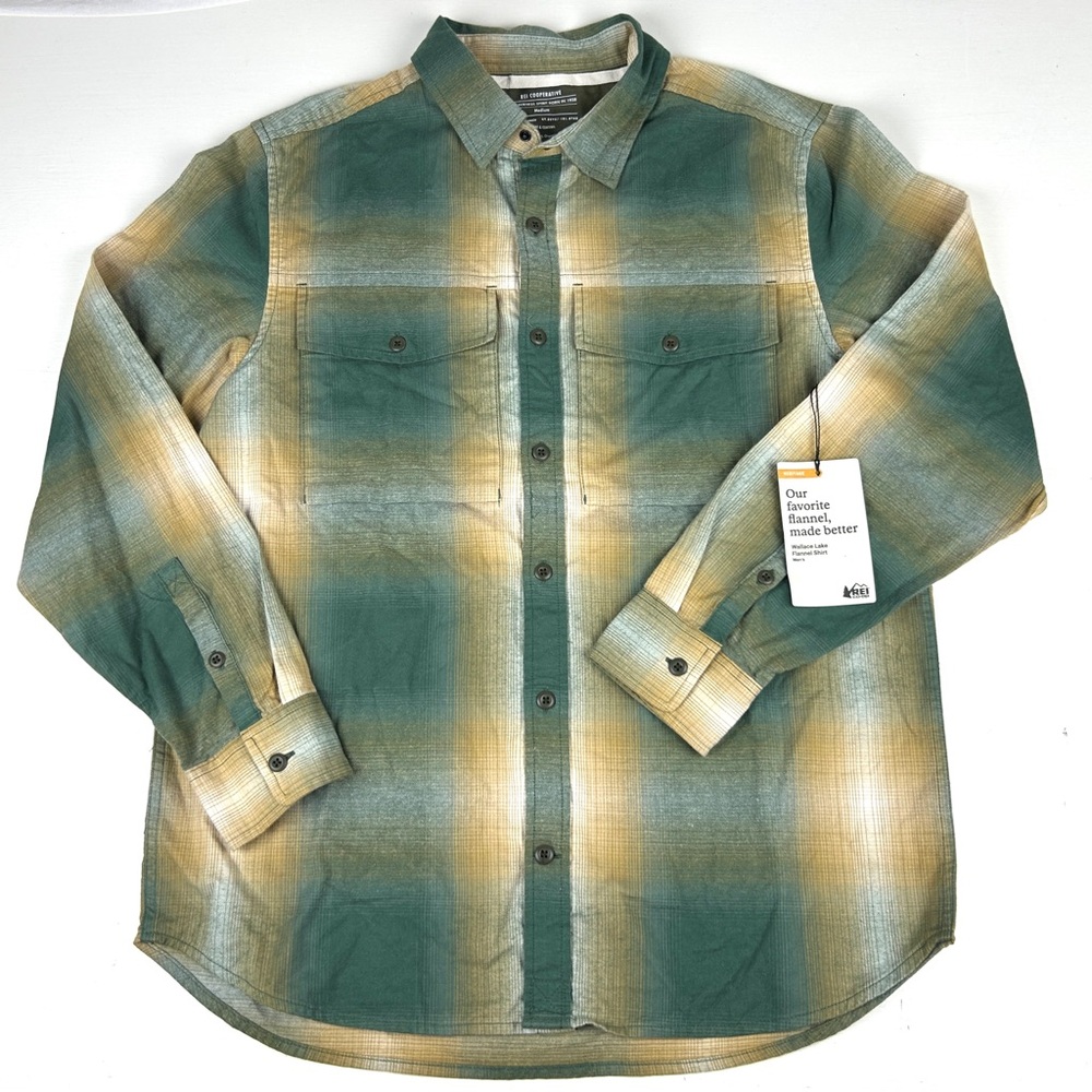 REI Cooperative NEW Wallace Lake Flannel Shirt Green Plaid Size Medium
